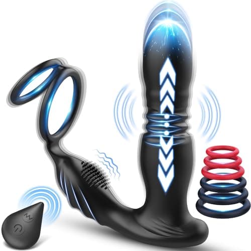 3 EN 1 Vibrador de Anal con Anillo de Pene, Juguetes Sexuales Anales Masculinos, Estimulador de Anal, Vibrador de Próstata con 10 Modos de Empuje&Vibratorios, Vibrador Consolador para Hombres
