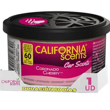California Scents Ambientador de coche en Lata - Fragancia Duradera de Cereza (Hasta 30 Días) - Control de Intensidad de Olor para un Ambiente Fresco y Personalizado en tu Coche, 42g