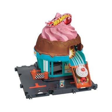 Hot Wheels City “Let's Race - ¡a Correr!” Netflix - Heladería Pista para Coches de Juguete, Incluye 1 vehículo, +4 años (Mattel HTN77)