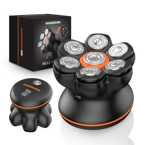 MAXGROOM Afeitadora Cabeza Hombre, Maquina Afeitar Hombre, Afeitadora para Calva en Seco y Húmedo, Batería de Larga Duración, 7 Cabezales, Magnético, 100% impermeable