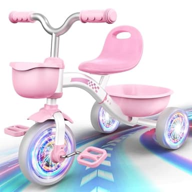Braxel Triciclo para Niños de 2 a 5 Años, Triciclo Evolutivo con Asiento Ajustable Luces Geniales para Niño y Niña de 1 a 4 Años Carga 35 kg, Rosa