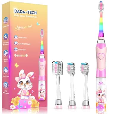 Cepillo Electrico Infantil Niños 3-6-12, Cepillo De Dientes Eléctrico Niños Con Luces LED Arcoíris Y 4 Cabezales De Alto Grado De Redondez Escova Dentes Electrica Crianca (conejito rosa)