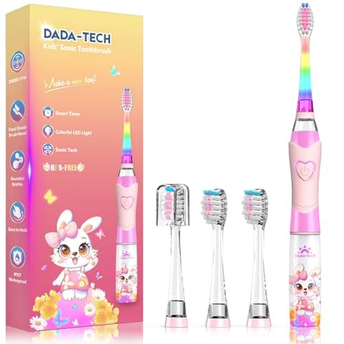 Cepillo Electrico Infantil Niños 3-6-12, Cepillo De Dientes Eléctrico Niños Con Luces LED Arcoíris Y 4 Cabezales De Alto Grado De Redondez Escova Dentes Electrica Crianca (conejito rosa)