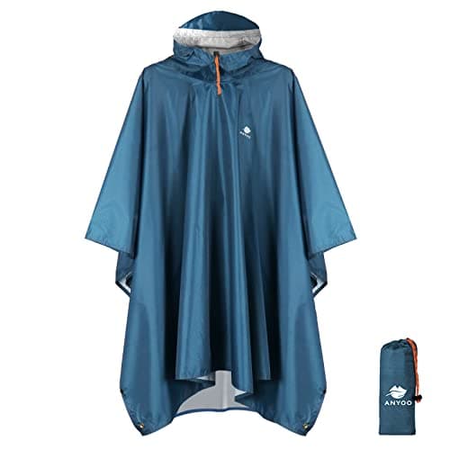 ANYOO Poncho de Lluvia de Ripstop transpirante Ligero a Prueba de Agua Multiuso Impermeable Capa de Lluvia con Capucha de Lona de Tienda de Campaña para el Aire Libre Campamento Excursionismo-Azul