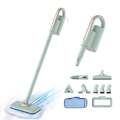 Newbealer Mopa a Vapor & Limpiador a Vapor Portátil Desmontable, Vaporizador de Suelo Potente de 1200W, 3 Niveles Ajustables para Alfombra, Laminado,con 7 Accesorios Multifuncionales y 2 Almohadillas