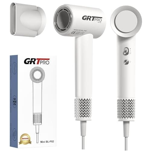 Mini Secador Pelo Profesional Ionico 2200W 110,000 RPM, Secadora de Pelo Pequeño 330g Styling Silencioso Boquilla Magnética de 360°, 200 Millones Iones Negativos Peluquería Hogar Viajar (mini blanco)