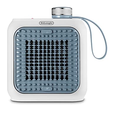 De'Longhi Capsule Desk, Calefactor Cerámico con Ventilador, Silencioso con Diseño Funcional, Rejilla Orientable, Termostato de Seguridad, óptimo para el Escritorio, HFX10B03.LB, 360W, Azul Claro