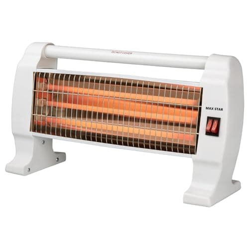 Max Star Estufa Electrica Bajo Consumo de Cuarzo Calefactor de Baño Infrarrojo 3 Posiciones de Calor 400W/800/1200W Asa de Transporte Anti Vuelco Eficiencia Energetica Tipo A Portátil