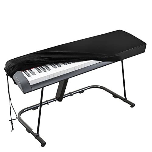 Cubierta para el teclado de piano, cubierta protectora tramo de terciopelo con cordón elástico ajustable para 76 teclas del teclado, piano digital, Yamaha, Casio, Roland. Con una cerradura(Negro)