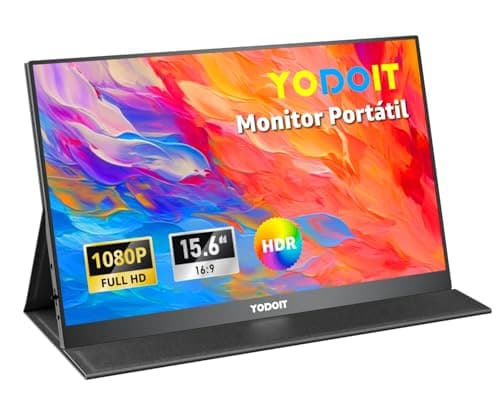 Yodoit Monitor Portátil Pantalla Portatil de 15,6 Pulgadas IPS 1080P FHD 100% sRGB USB Type-C de Computadora, Juego HDR con HDMI/USB C para MacBook PC Xbox PS4/5 Nintendo Switch Teléfono