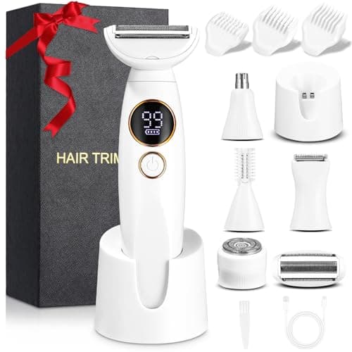 Afeitadora Mujer, 5 en 1 Afeitadora Electrica Mujer, Rasuradora Mujer con estación recargable USB, Rasuradora Mujer Zona Intima, para El Cuerpo, Las Axilas, La Línea Del Bikini, Las Cejas y La Nariz