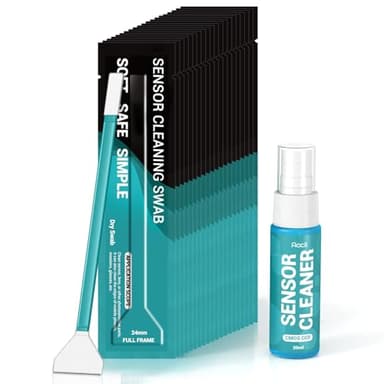 Kit de Limpieza de Sensor de cámara de 20 Unidades Marco Completo, Solución de Limpieza de Lentes de cámara 30 ml, Hisopo de Limpieza de Sensor, Envasado al vacío sin Polvo, 20 x 24mm