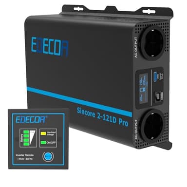 EDECOA inversor Onda Pura 12v 220v 1200w convertidor de tensión Incluye LCD USB Type-C y Mando a Distancia Transformador de Voltaje para Todo Tipo de instalaciones