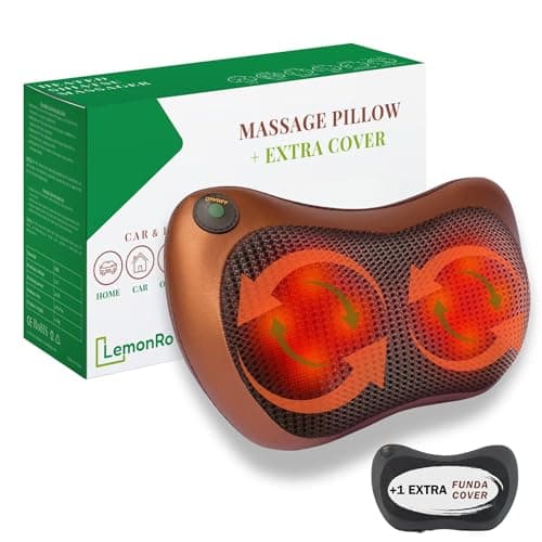 Masajeador Cervical y Espalda. Cojín Eléctrico con Calor y una Funda Extra (Negra)- Almohada Cervicales y Cuello, Masaje Shiatsu Bidireccional con 8 Rodillos, Ideal para Casa, Oficina, Coche o Viaje