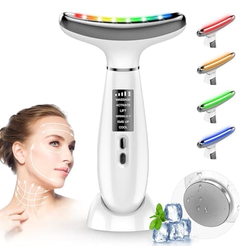 Masajeador Facial Eléctrico, Masajeador Facial Antiarrugas de 6 Modos, Temperatura 45 °C, para Antienvejecimiento, Lifting y Reafirmación de La Piel Flácida (Modo LED de 4 Colores - Blanco)