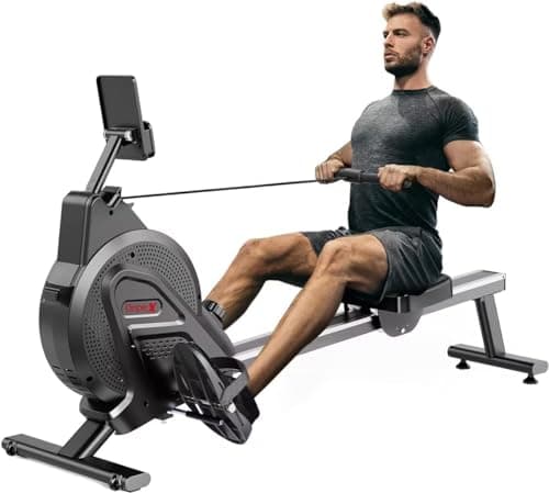Dripex Máquina de remo magnético, máquina de remo interior súper silenciosa con resistencia ajustable de 16 niveles, riel deslizante de aluminio y monitor LCD apto para gimnasio en casa (negro oscuro)