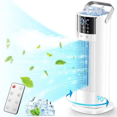 Aire acondicionado portátil 3 en 1 con nebulización – Acondicionadores móviles silenciosos, 4 velocidades, 2 cabezales de pulverización, 700 ml depósito, control remoto, oscilación 90°, bajo consumo