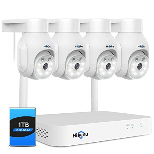 【5MP PTZ+10CH NVR】 Hiseeu 5MP Kit Cámaras de Vigilancia WiFi Exterior y 10CH NVR con 1TB HDD para Grabación 24/7, Vision Nocturna en Color,Audio Bidireccional,Detección de Personas/Vehículos