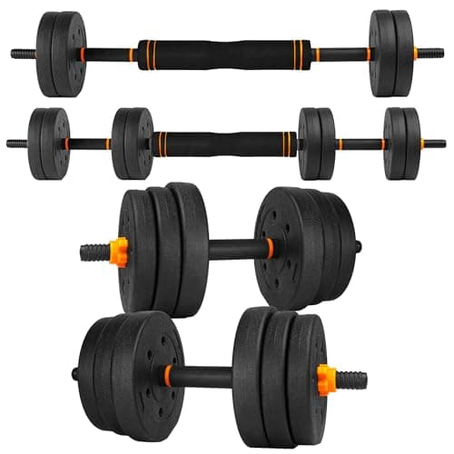 unycos - Juego de Mancuernas Ajustables con Barra Recta de Conexión, Discos【15 kg】de Cemento Recubiertos, Pesas de Agarre Ergonómico para Gimnasio en Casa y Fitness (Orange Transformer)