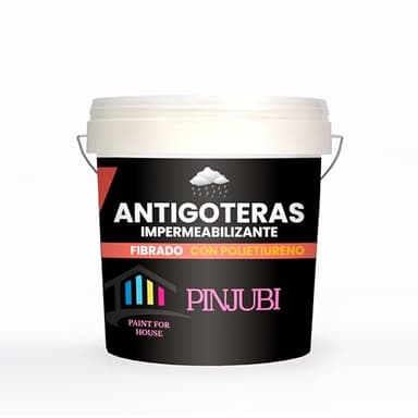 PINJUBI ANTIGOTERAS impermeabilización reforzada con fibras y poliuretano, Pintura acrílica ELASTICA para impermabilización de cubiertas y terrazas visitables, puenteo de fisuras. (ROJO, 10 KG)