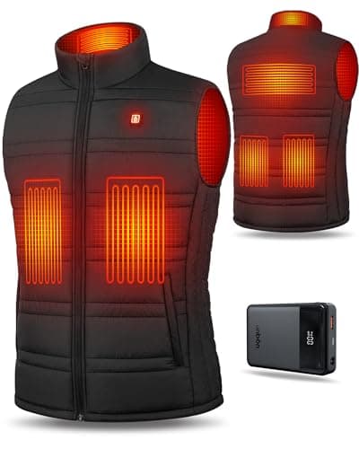 UNBON Chaleco Calefactable Hombre Mujer, Chaleco Calefactable con Batería 14400mAh, Chaleco Térmico Eléctrico con 6 Zonas Calefactables 3 Temperaturas, Chaleco Calentador para Moto Caza Negro S