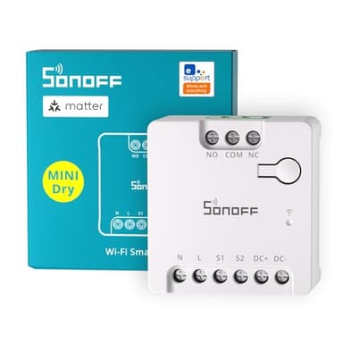 SONOFF MINI-D Matter Interruptor Inteligente para Puerta de Garaje, Conmutador con Contacto Seco, Soporte para Entrada CC (12-48V) Carga Máxima 8W, Compatible con Alexa y Google Home