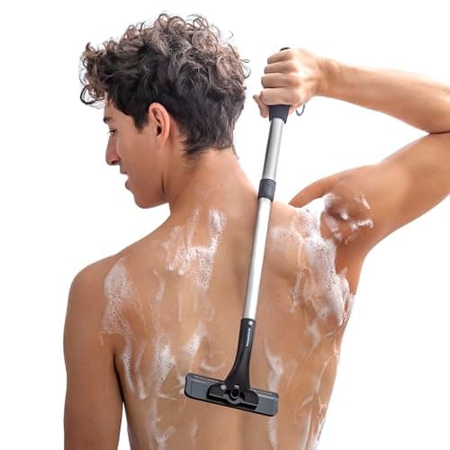InnovaGoods® Afeitadora de Espalda y Cuerpo Extensible, Afeitadora Corporal con Cuchillas de Seguridad, Afeitado Húmedo o Seco, Afeitadora Ergonómica mango de aluminio. Incluye Cuchillas de Repuesto.