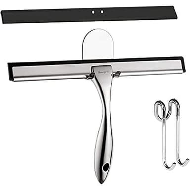 Ibergrif M34101 Escobilla de Goma Acero, Limpiacristales de Ducha y con 1 Cuchilla de Silicona de Repuesto, Rasqueta Mampara, Cromo, Gris, Talla única