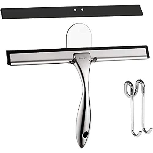 Ibergrif M34101 Escobilla de Goma Acero, Limpiacristales de Ducha y con 1 Cuchilla de Silicona de Repuesto, Rasqueta Mampara, Cromo, Gris, Talla única
