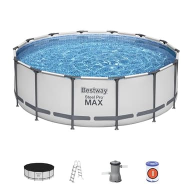 BESTWAY 5612X - Piscina Desmontable Tubular Steel Pro Max 427 x 122 cm, con Depuradora Cartucho 3.028 L/H Cobertor y Escalera