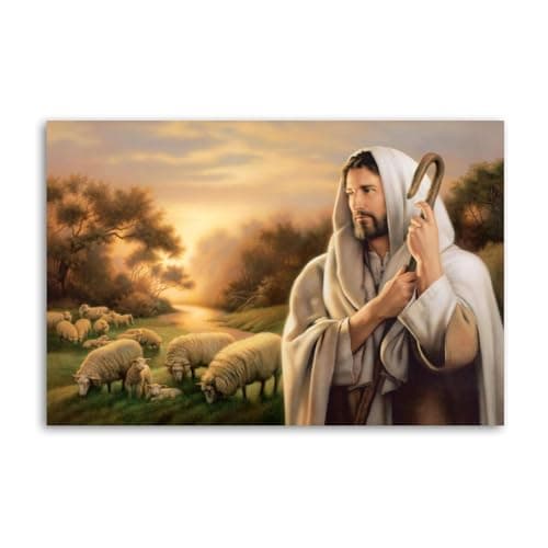 Generic Póster decorativo de Jesucristo el buen pastor, lienzo para pared e impresión artística moderna para decoración de dormitorio familiar, 20 x 30 cm
