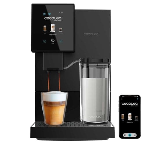 Cecotec Cafetera Superautomática Compacta con Wifi Cremmaet Compactccino Connected. 1350W, 19 Bares, Pantalla TFT y APP, Molinillo, Tanque de Leche 400ml y 1L de Agua