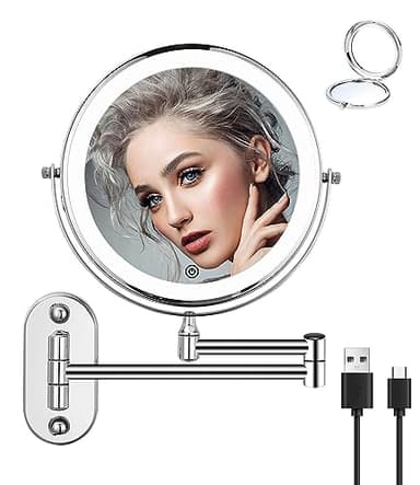jutyum Espejo de Aumento con iluminación LED, Espejo de Aumento, Espejo de tocador de Pared Giratorio de 360° para baño con iluminación 1X/10X, Aumento del Espejo con iluminación, 3 Luces de Color