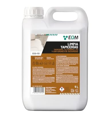 EQM - ECO-113 - Limpia Tapicerías Coche Profesional - 5L - Tela, Cuero y Alcantara - Elimina Manchas y Malos olores - Ideal para alfombras, tapicerías, moquetas, Cinturones de Seguridad