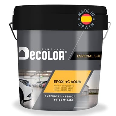 Pintura de Resina Epoxi Monocomponente para Suelos de Hormigón, Garajes, Terrazas, Pistas Deportivas. Al Agua. 4 Litros.Uso Exterior e Interior. GRIS, RAL 7004 (13 Colores disponibles)