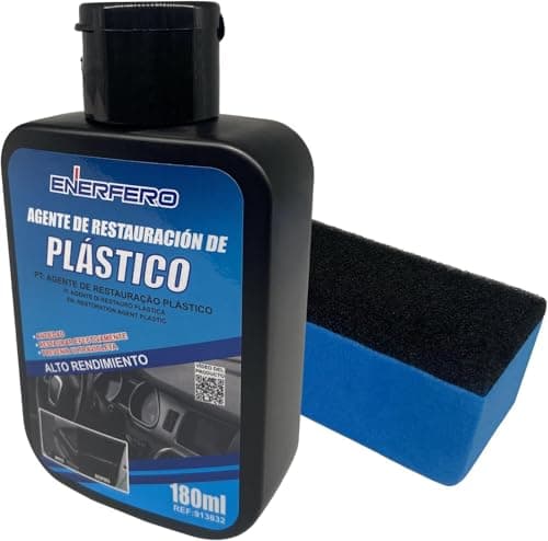 Enerfero-Restaurador De Plasticos Coche,Renovador de Plásticos y Gomas para Automóviles,Restaurador Gomas Viejas Recupera Brillo Interior y Exterior para Lavado en Casa,180ml+Esponja Premium