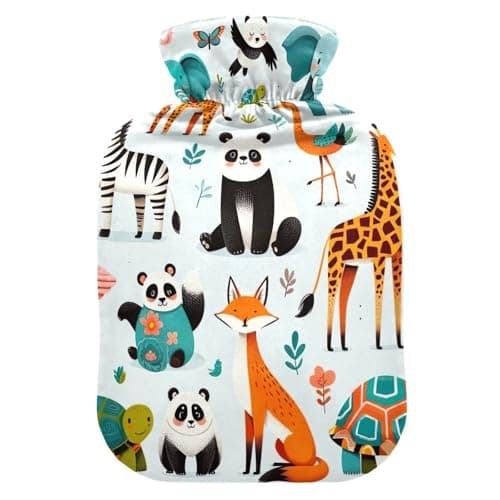 Animals Zoo - Bolsa de agua caliente con funda de terciopelo suave, bolsa de agua caliente para cuello, hombros y calambres menstruales, tamaño mediano