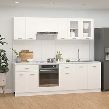 IKAYAA Mueble de Cocina 8 Piezas, Cocinas Completas, Cocinas Completas, Muebles De Cocina por Modulos, Armario Inferior de Fregadero, Armario Colgante Cocina, Armario para el Horno Blanco