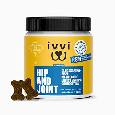 ivvi - Hip and Joint - Articulaciones, Antiartrosis - Complemento Alimenticio para Perros, Altamente Concentrado - MSM, Mejillón de Labio Verde, Glucosamina - 60 Golosinas de Pollo, 270g