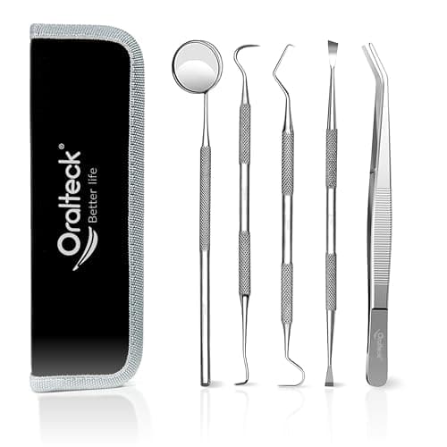 Kit de limpieza e higiene dental de acero inoxidable alemán premium, limpiador de placa, removedor de sarro, 5 instrumentos de cuidado bucal, con estuche, apto para Adultos niños y mascotas (Negro)