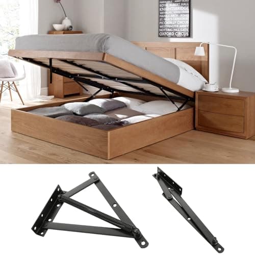 CYEER 4 Par Bisagras Triangulares de Muelle Negro, 50° Bisagras de Caja de Cama, Bisagras Abatibles, Amortiguador Canape, Bisagra Elevadora para Sofá Cama Mesa Centro Caja Almacenaje