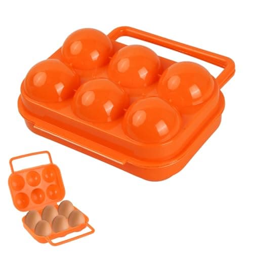 Volumoon Hueveras, Contenedor para Huevos, 6 Celdas Hueveras de Plastico, Hueveras para Frigorifico, Huevera Portátil de Plástico Plegable, Dispensador de Huevos para Cocina, Acampada (Naranja)