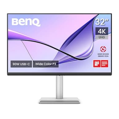 BenQ MA320U 32” Monitor 4K 3840x2160 para MacBook Pro/Air, Doble USB-C de 90W, Coincidencia de Colores con Mac, Hub USB, Control de Brillo y Volumen en Mac, Soporte Ajustable, Espectro de Colores P3