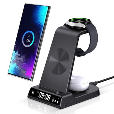 Phelinta Cargador Inalámbrico para Samsung S25 Ultra, Estación de Carga Inalámbrica 3 en 1 para Galaxy S25/S24/S23/Z Flip 6/Z Fold 6, Base de Carga para Galaxy Watch Ultra/7/6/5, Galaxy Buds 3/3 Pro