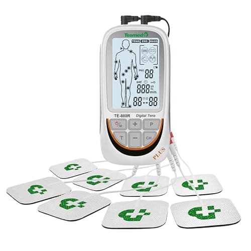 TESMED TE-880R Plus Electroestimulador Muscular Recargable, EMS, TENS, Masaje - 73 programas incluidos 2 personalizables - Funciona con 8 electrodos