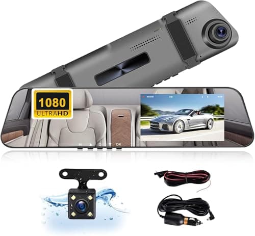 CAMECHO Espejo Retrovisor Coche con Camara de Visión Pantalla de 4,5 Pulgadas Full HD 1080P, Doble Dash CAM Coche Delantero y Trasero, Super Visión Nocturna con Grabación en Bucle DVR