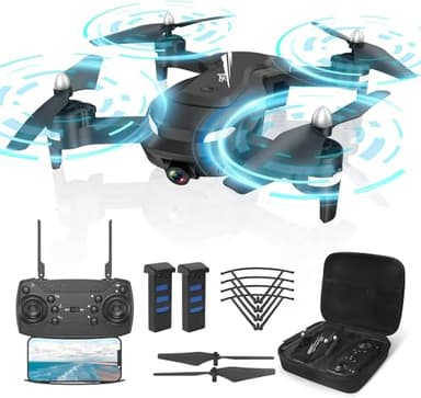 Wipkviey T26 Dron con Cámara 1080P HD - C0 Drone Profesional para Niños y Principiantes Transmisión FPV, Con 2 Baterías y Bolsa Portátil,Con Video WiFi en Vivo Quadcopter RC con 2 Baterías 26 Mins
