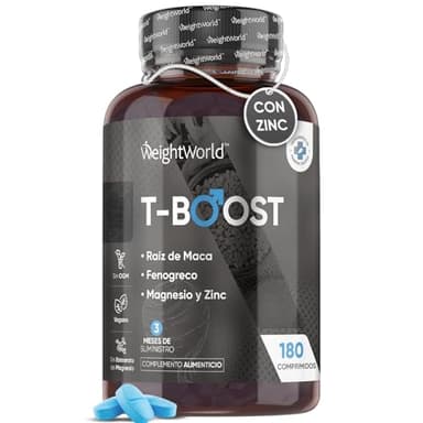Testo Booster - 180 Comprimidos | Suplemento para Hombres de 12 Ingredientes - Maca Negra, Extracto de Fenogreco, Zinc y Magnesio | 3 Meses de Suministro