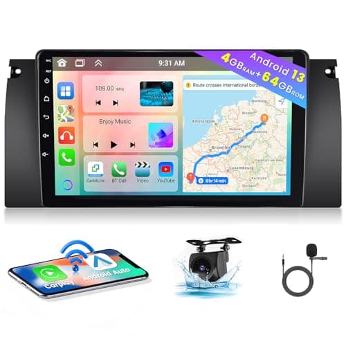 Hikity 8 Core 4GB+64GB Android 13 Radio Coche para BMW E39 E53 M5 X5 1996-2007 Radio CarPlay Android Auto Inalámbrico Bluetooth con 9" Pantalla Táctil WiFi GPS Type-C DSP