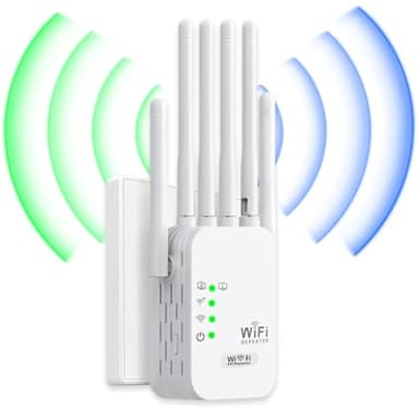 Repetidor WiFi, Potente Amplificador de señal WiFi, 6 Antenas, 2 Puertos LAN, Cobertura de hasta 1200 Metros Cuadrados, repetidor WiFi, Adecuado para oficinas y hogares, fácil de Instala